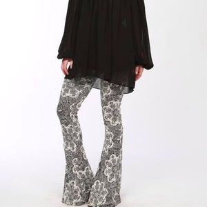 Black and White Big Floral Bell Bottom
